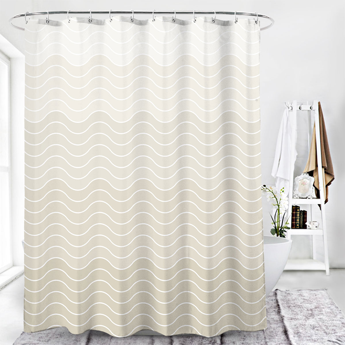CORTINA PARA BAÑO DE TELA ONDAS