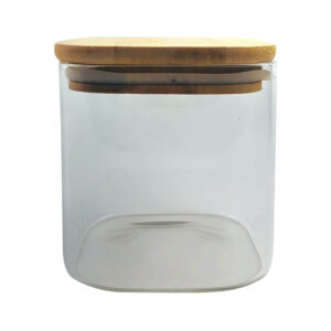 FRASCO CUADRADO CON TAPA DE BAMBU 800 ML