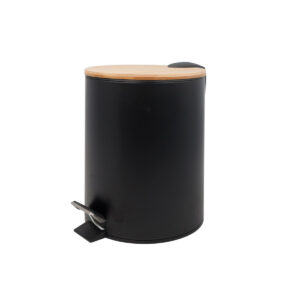 CESTO DE ACERO NEGRO CON TAPA DE BAMBÚ 3 L