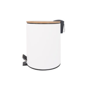 CESTO DE ACERO BLANCO CON TAPA DE BAMBÚ 5 L