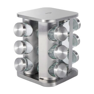 RACK DE ACERO CON 12 FRASCOS ESPECIEROS